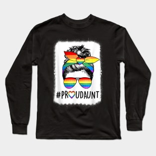 Proud Aunt Messy Bun Rainbow Lgbt Mom Long Sleeve T-Shirt